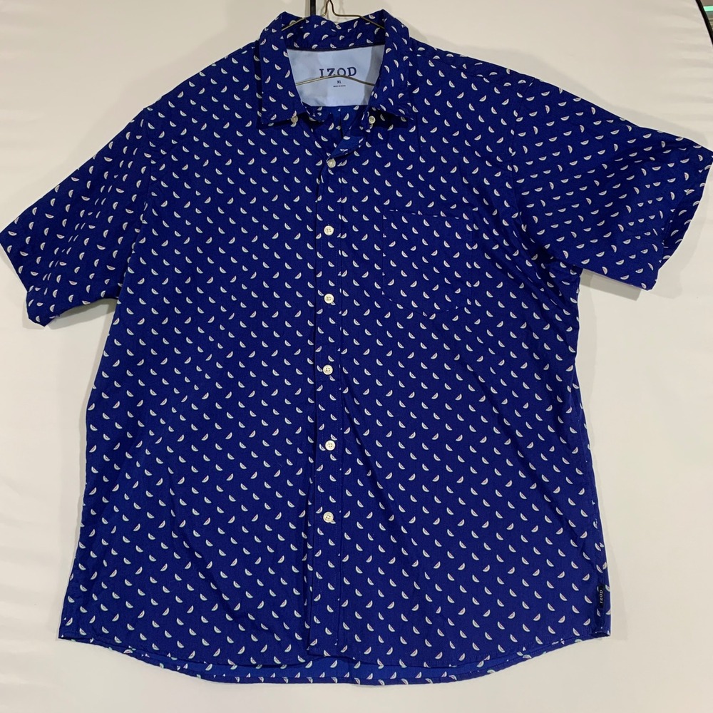 IZOD Button Down Shirt Watermelon Print Short Sleeve Casual XL